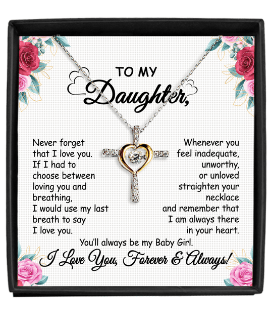 🔥Promotion - Gift To My Baby Girl Daughter - Cross Dancing Necklace With Message Card Gift