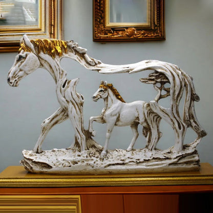 Galloping Horse Statue With Pony Stone Figurine