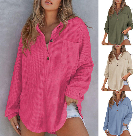 🔥49% Off✨2024 New Women’s Loose Solid Color Waffle Knit Shirt Jacket